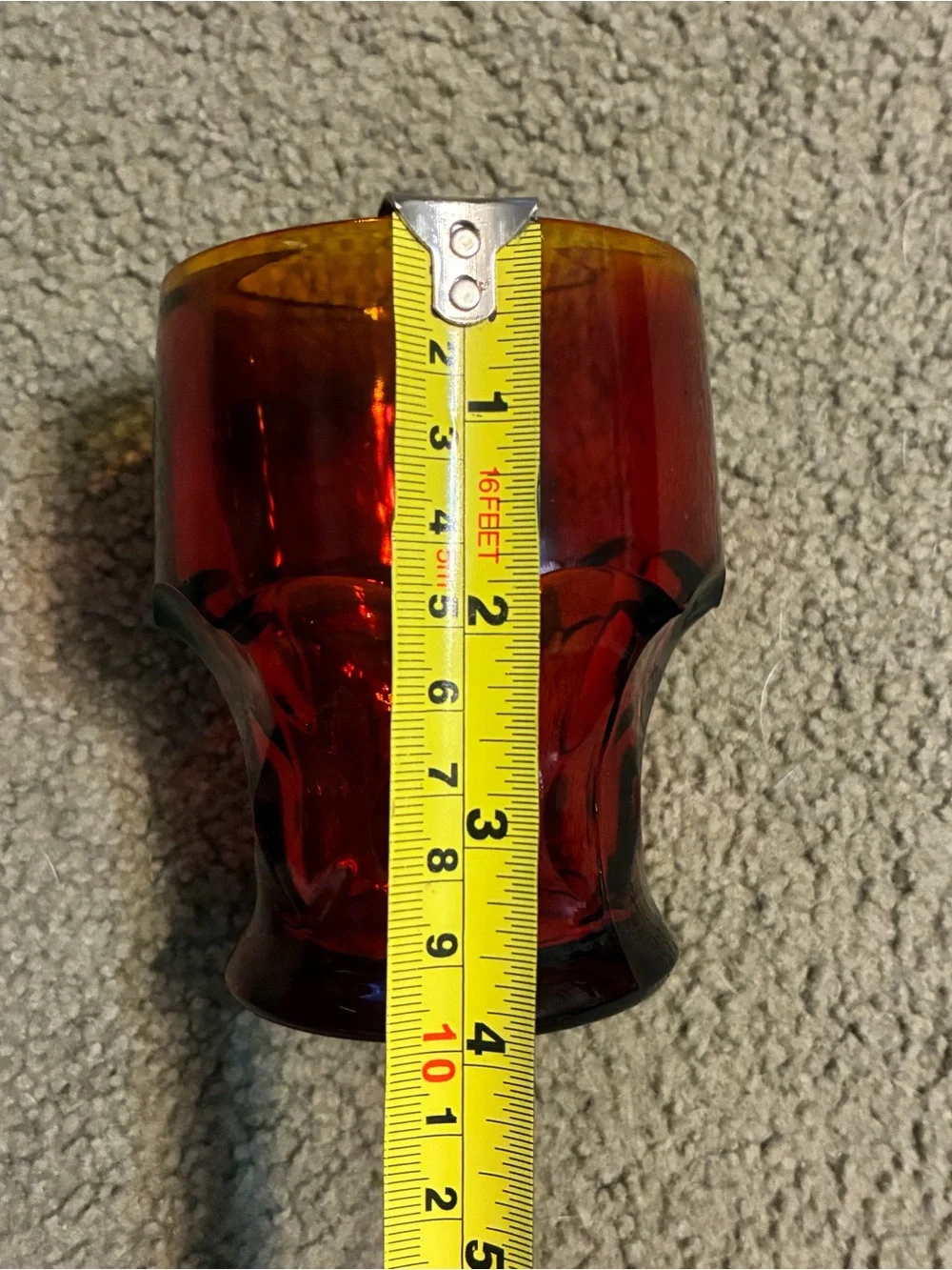 Vintage Amber Red Drinking Glass Heavy Goblet 4 Inches Tall